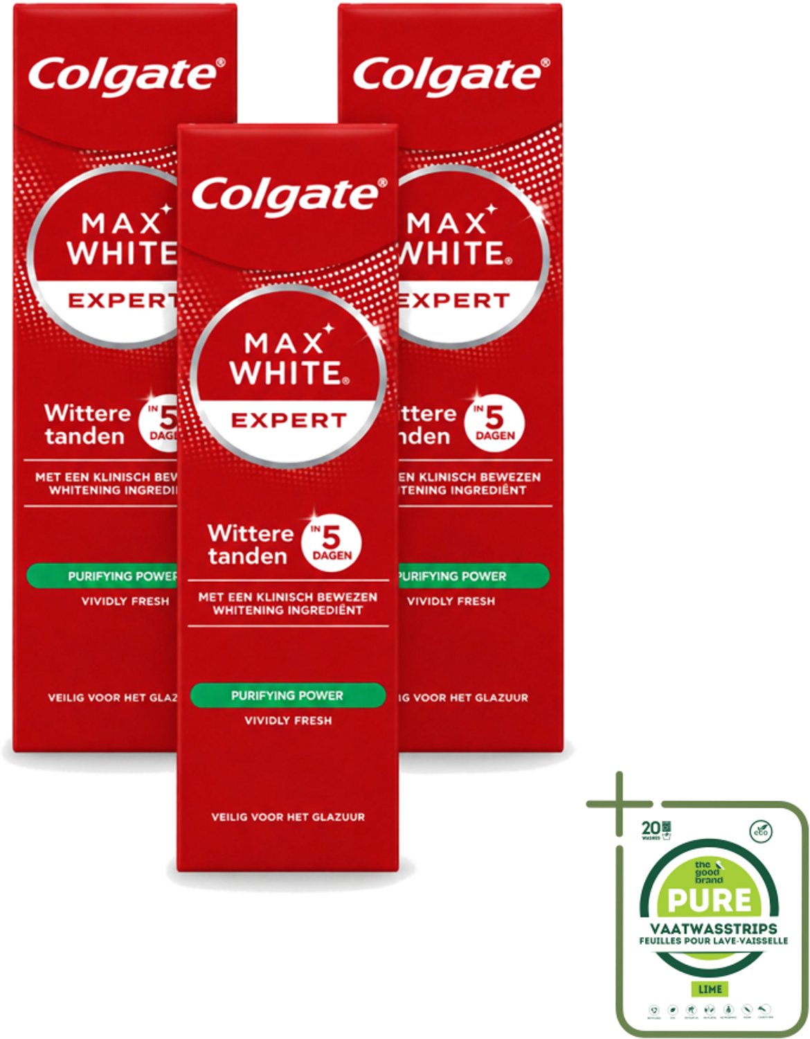 3 x Colgate – Max White Expert Purifying Power – Tandpasta – 75 ml - Grootverpakking - Vaatwasstrips - Tandpasta - Witte Tanden - Glimlach Verhelderen - Waterstofperoxide - Koffie En Thee Vlekken