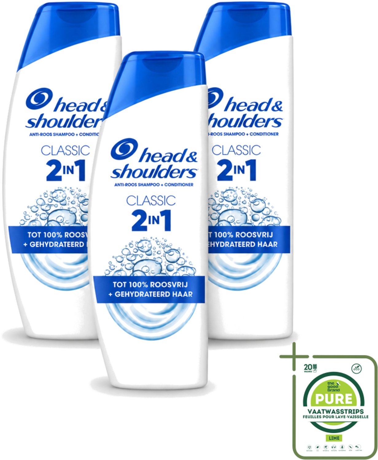 3 x Head & Shoulders – 2-in-1 – Classic – 625 ml - Grootverpakking - Vaatwasstrips - Anti-roos Shampoo - 2-in-1 Shampoo - Roosbestrijding - Haar Verzorging - Hoofdhuid Verzorging