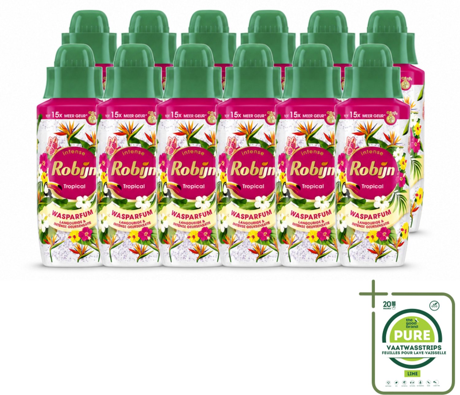 12 x Robijn – Wasparfum – Tropical – 342 ml - Grootverpakking - Vaatwasstrips - Wasparfum - Tropisch - Geur - Wasmiddel - Wasparfum Tropisch