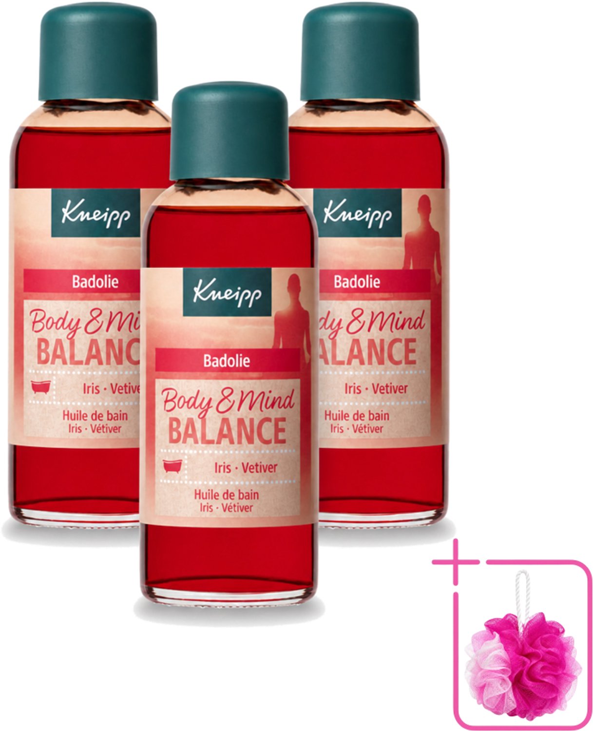 3 x Kneipp - Badolie - Body & Mind Balance - Iris & Vetiver - 100 ml - Bulkverpakking - Badolie - Douchemop - Ontspanning