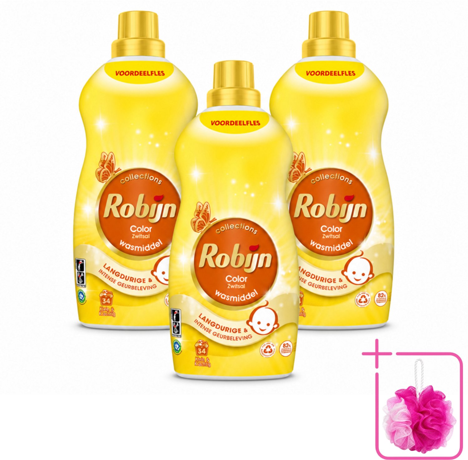 3 x Robijn - Klein & Krachtig Zwitsalgeur - Vloeibaar Wasmiddel - 34 Wasbeurten - 1,19 L - Bulkverpakking - Wasmiddel zwitsal - Douchemop - Kleur behouden