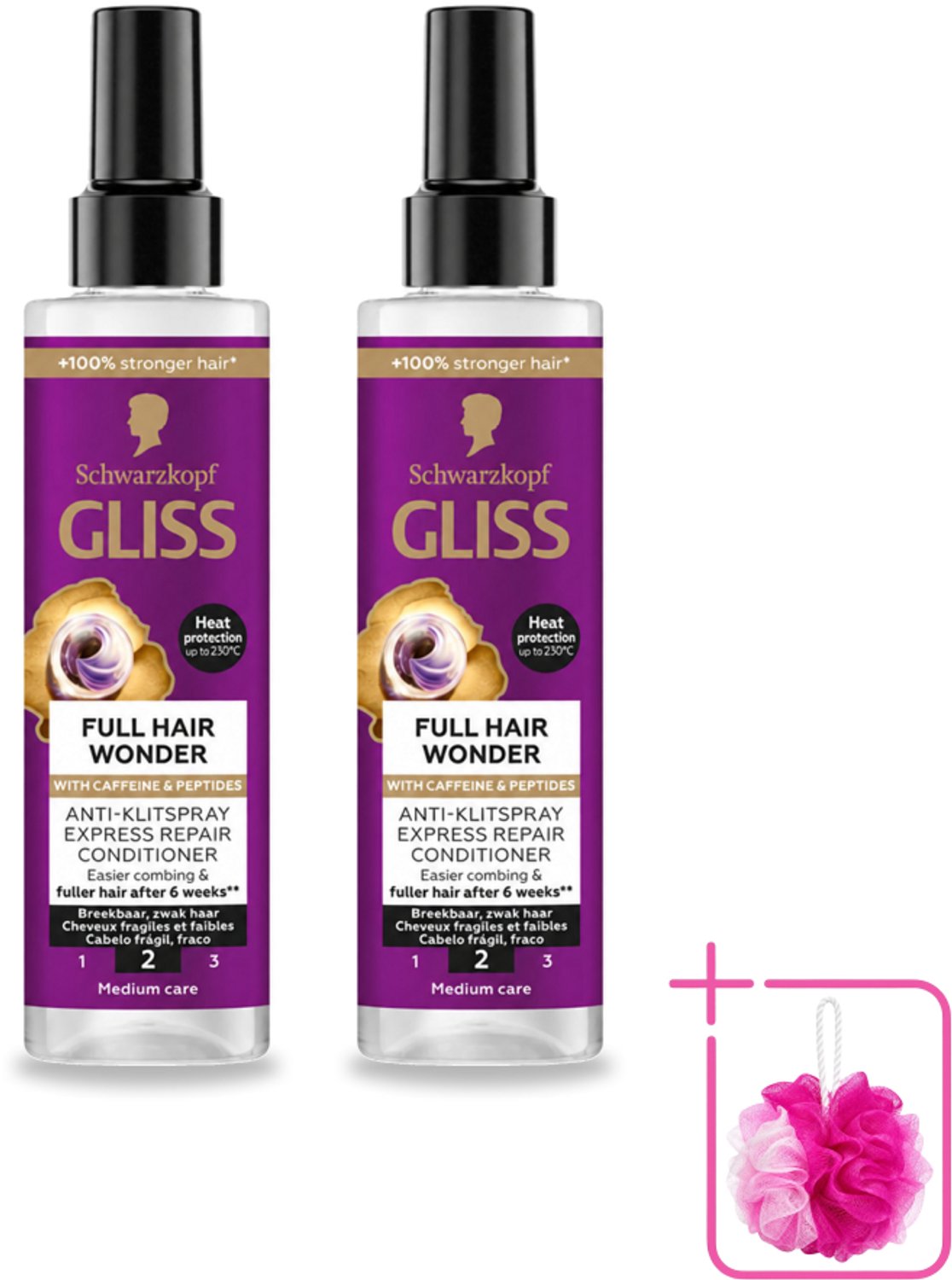 2 x Gliss - Anti-Klit Spray Full Hair Wonder - Voor Voller en Sterker Haar - 200 ml - Bulkverpakking - Haarkleur - Douchemop - Haarkleur