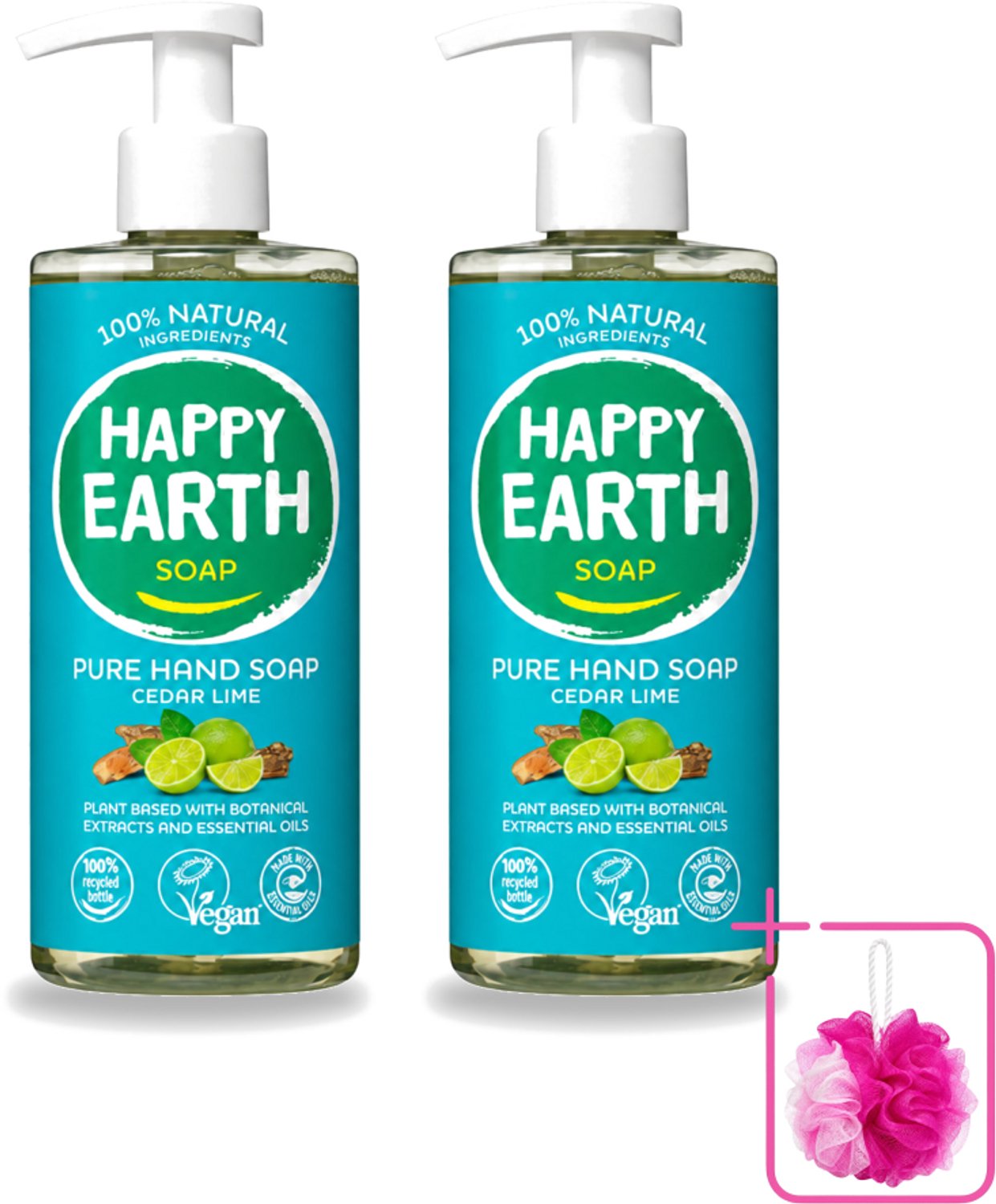2 x Happy Earth – Handzeep – 100% Natuurlijk Cedar Lime – 300 ml - Bulkverpakking - Natuurlijke handzeep - Douchemop - Vegan handzeep
