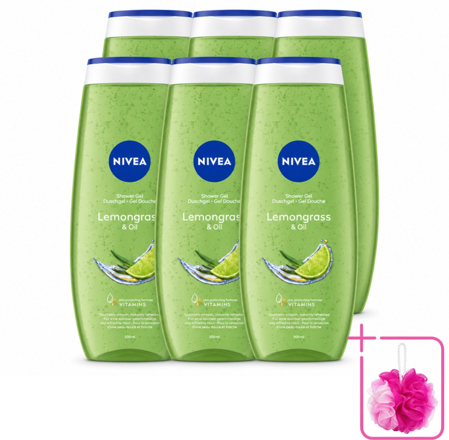 6 x NIVEA - Douchegel - Citroengras & Olieverzorging - Glad & Verfrissend Huidgevoel - 500 ml - Bulkverpakking - Douchegel - Douchemop - Natuurlijke oliën