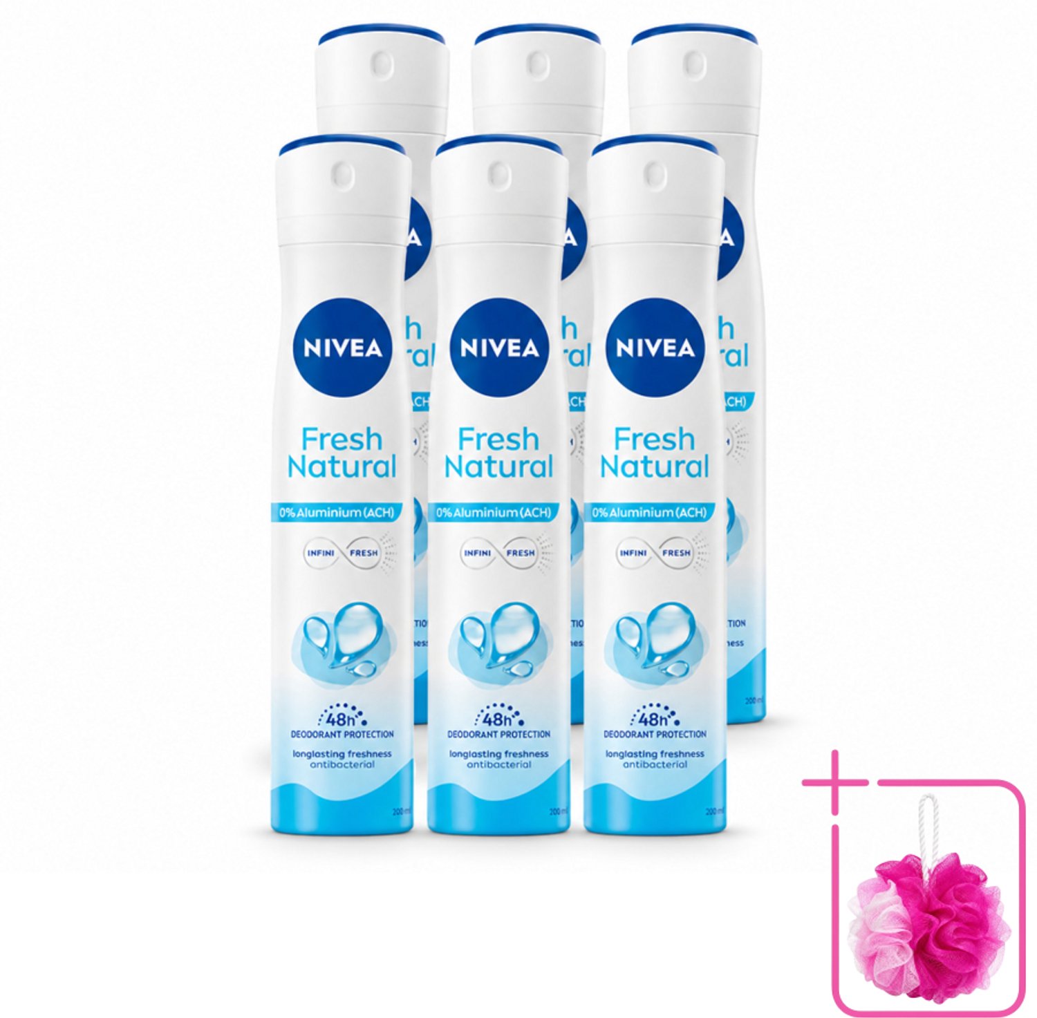 6 x Nivea - Deodorant Spray - Fresh Natural - 0% Aluminium - 200 ml - Bulkverpakking - NIVEA Fresh Natural - 0% aluminium