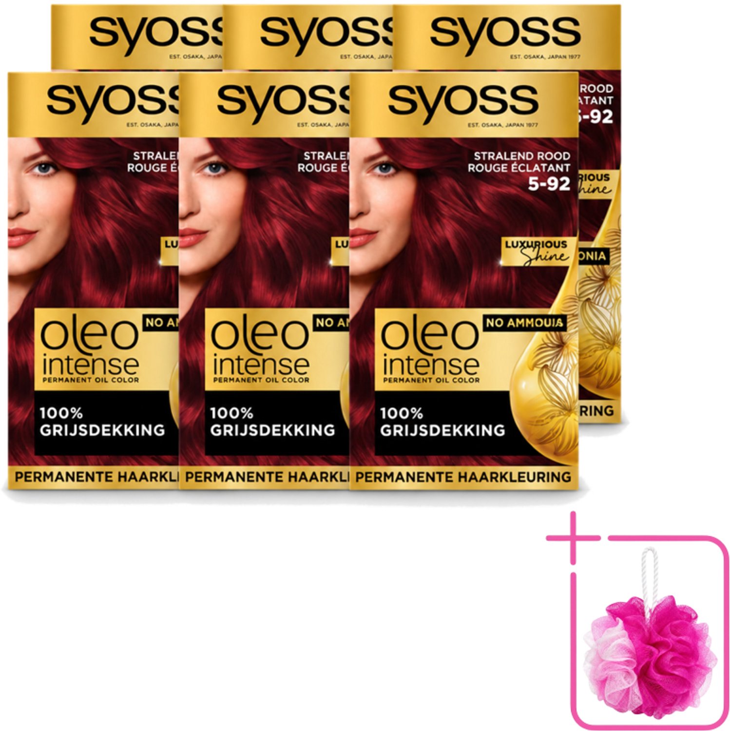 6 x SYOSS - Oleo Intense 5-92 - Haarverf - Permanente Haarkleuring - Stralend Rood - Langdurige Kleur - Bulkverpakking - Haarkleur - Douchemop - Rood