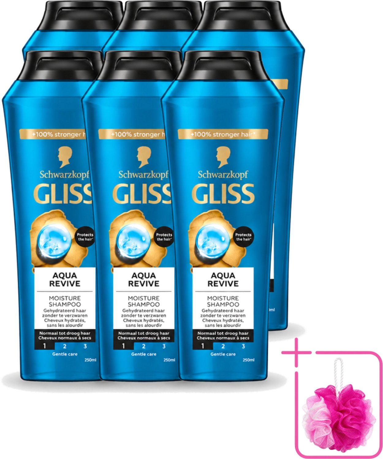 6 x Gliss - Shampoo - Aqua Revive - Voor Hydraterend en Fris Haar - 250 ml - Bulkverpakking - Hydraterend haar - Douchemop - Droog haar