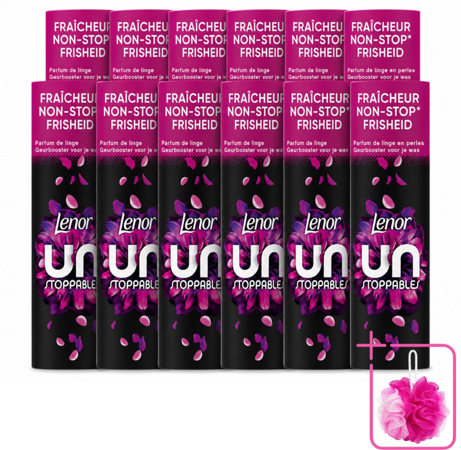 12 x Lenor Unstoppables - Geurbooster - Bloemen Fris - Non-Stop Frisheid - 19 Wasbeurten - Bulkverpakking - Geurbooster - Douchemop - Bloemige geur