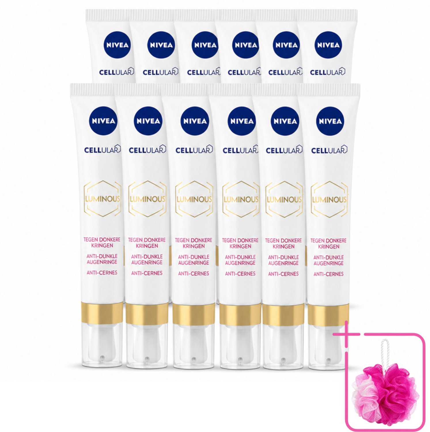 12 x NIVEA - Oogcrème - CELLular LUMINOUS630 - Tegen donkere kringen, wallen & rimpels - Voor alle huidtypen - Met Hyaluronzuur & Cafeïne - 15 ml - Bulkverpakking - Oogcrème - Douchemop - Donkere kringen