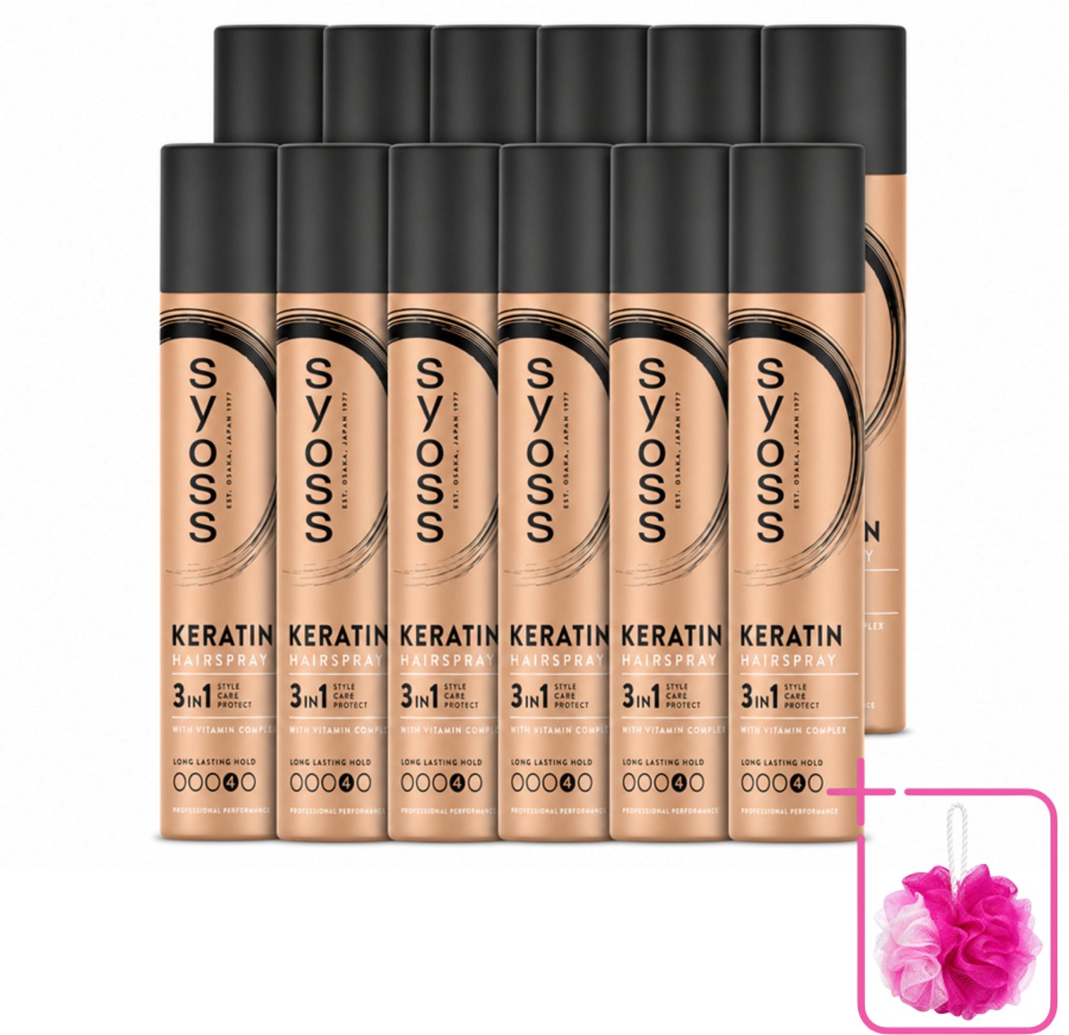 12 x Syoss - Keratin - Haarspray - Versterkt & Fixeert - 300 ml - Bulkverpakking - Haarspray - Douchemop - Haarversterken