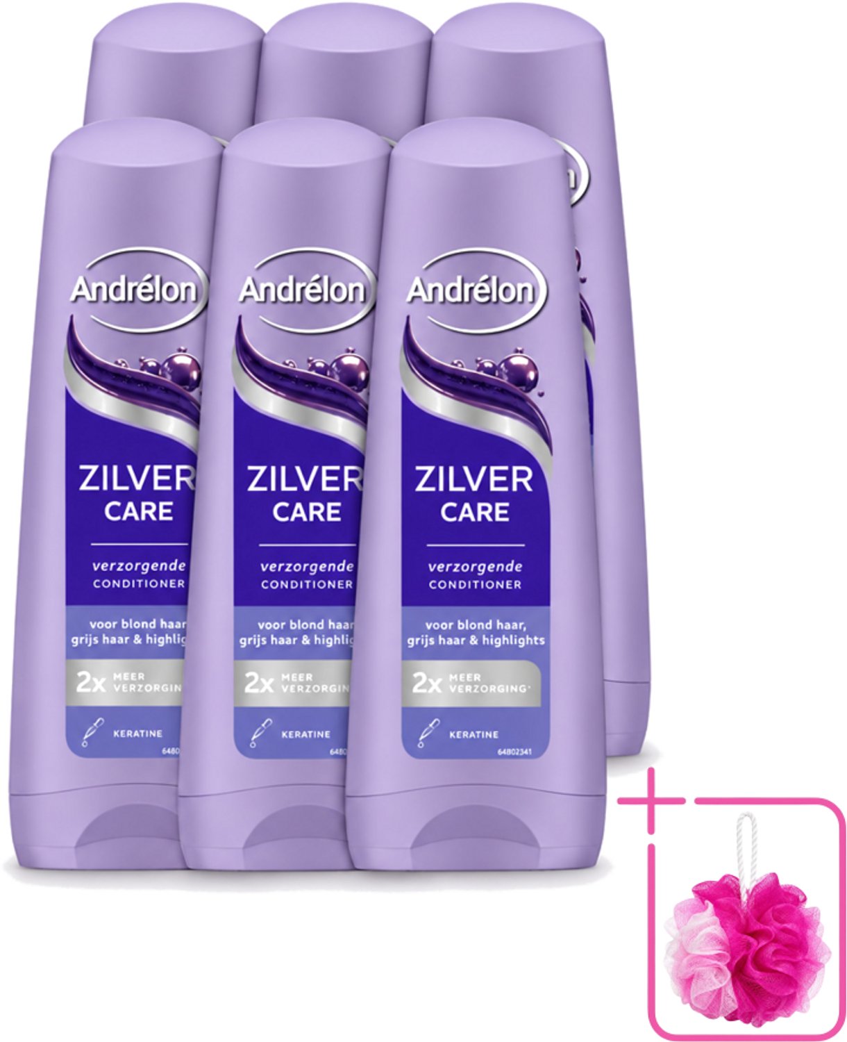 6 x Andrélon – Conditioner – Zilver Care – 200 ml - Bulkverpakking - Blond haar verzorging - Douchemop - Grijs haar verzorging