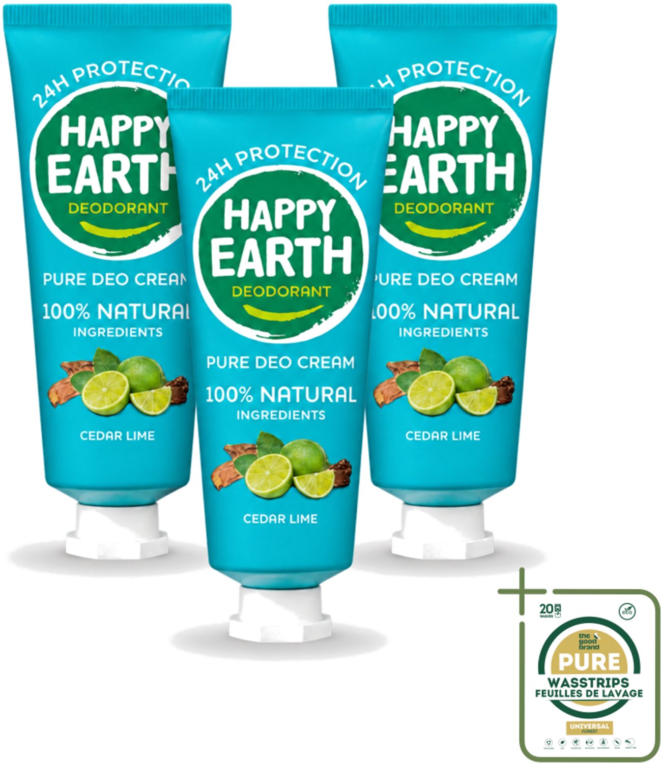 3 x Happy Earth – Deodorant Cream – 100% Natuurlijk Cedar Lime – 40 ml - 100% Natuurlijk Deodorant - Natuurlijke Deodorant Crème - Deodorant Crème Ceder Lime - Fris Deodorant - Huidvriendelijk Deodorant