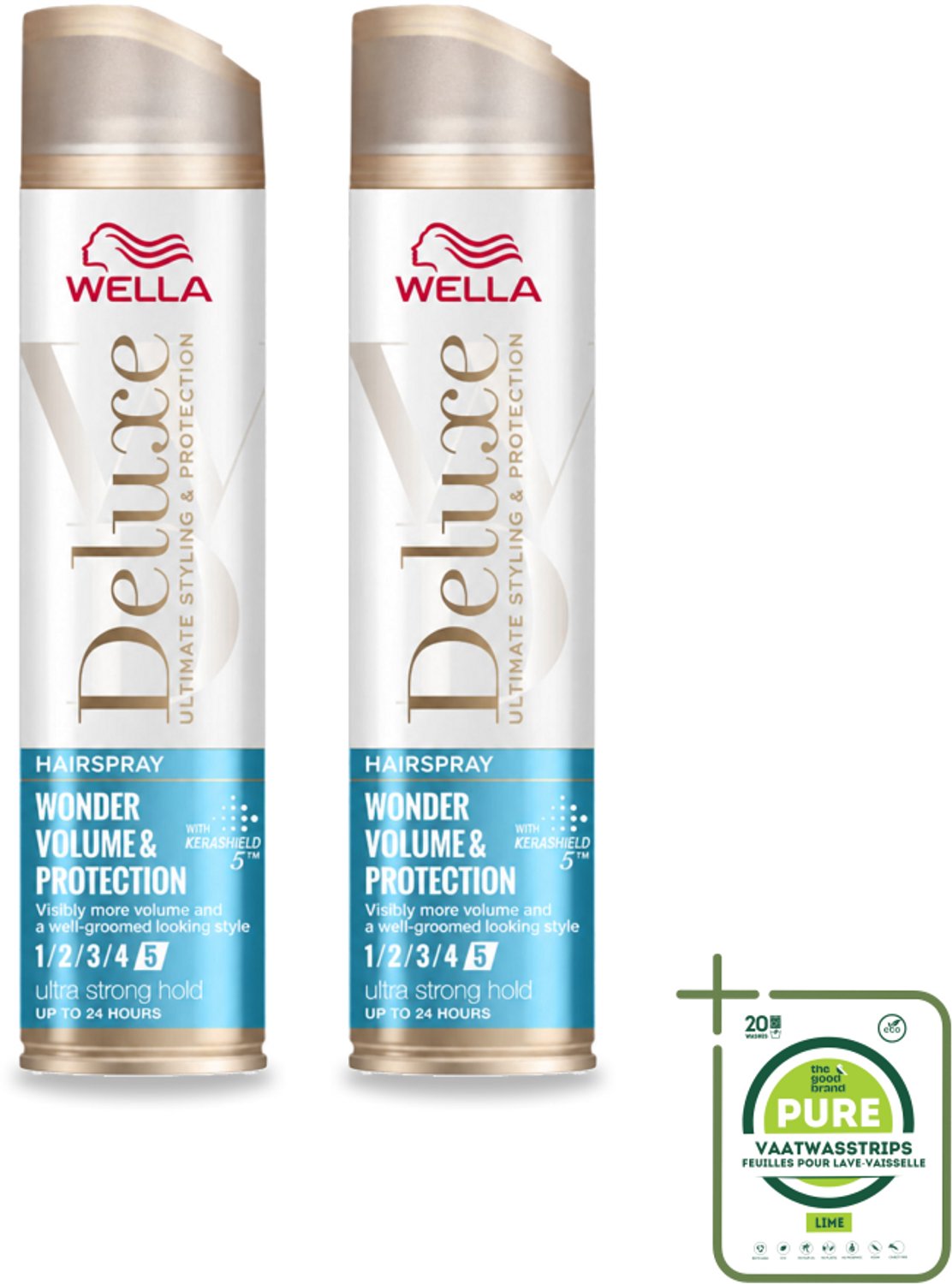2 x Wella – Deluxe Volume & Protection – Haarspray – 250 ml - Grootverpakking - Vaatwasstrips - Haarspray - Volume - Bescherming - Keratine - UV Bescherming