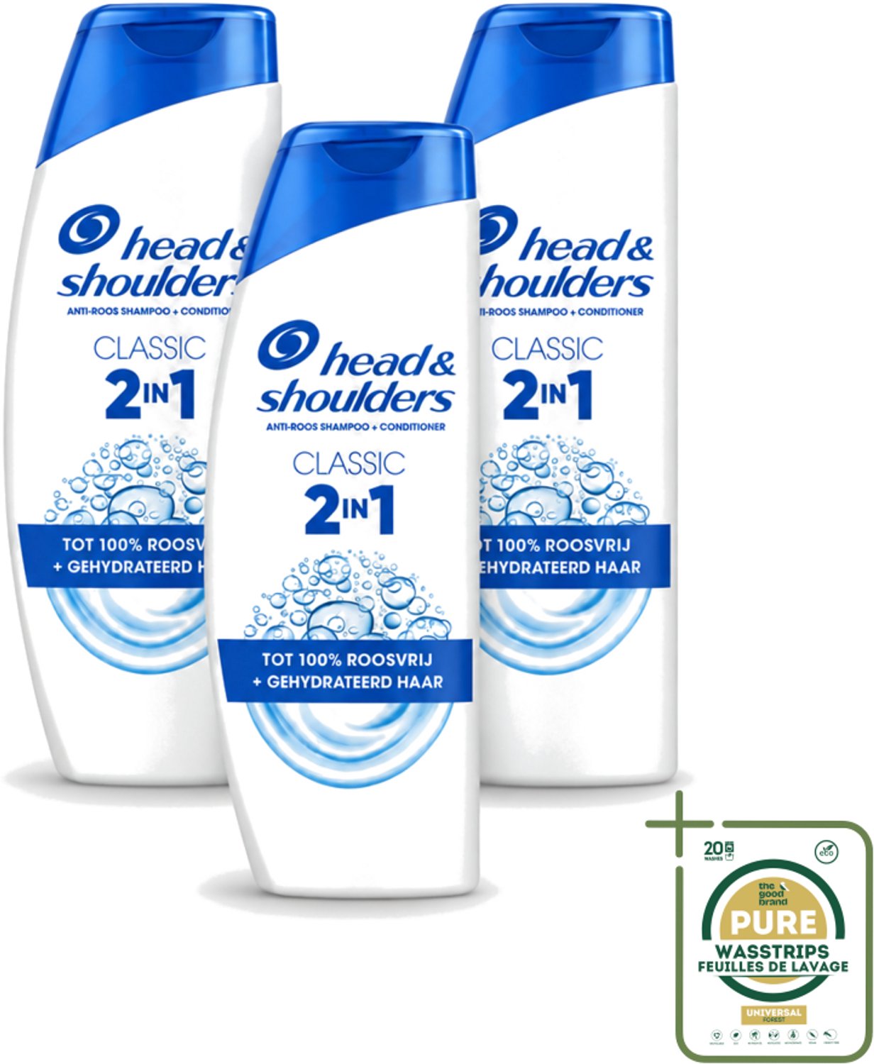 3 x Head & Shoulders – 2-in-1 – Classic – 300 ml - Wasstrips - Anti-roos Shampoo - 2-in-1 Shampoo - Roosbestrijding - Hoofdhuid Verzorging - Shampoo En Conditioner