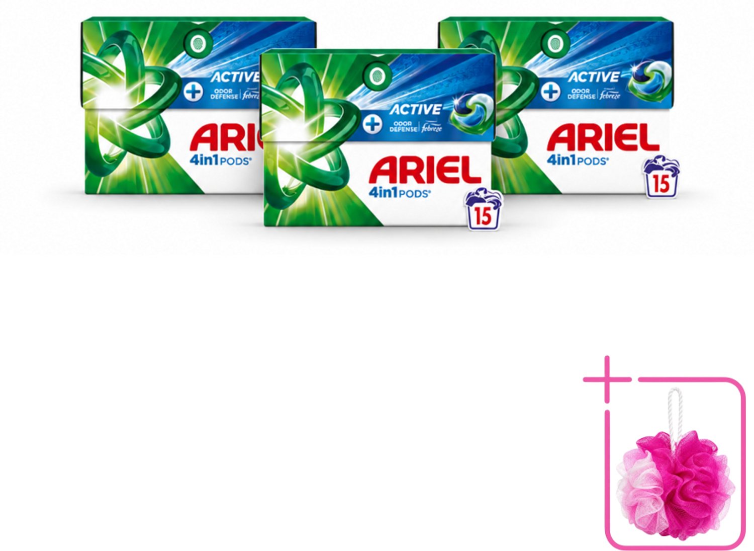 3 x Ariel - 4in1 Wasmiddel Pods - Actieve Geurbestrijding - 15 Pods - Bulkverpakking - Wasmiddel pod - Douchemop - Geurverzorging