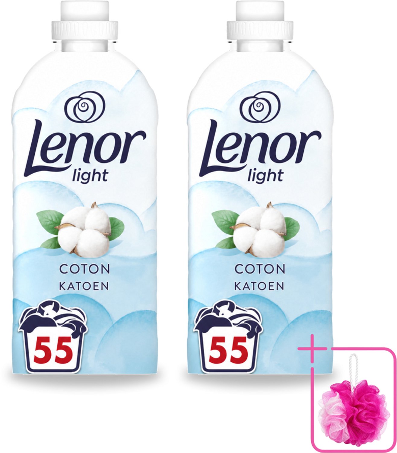 2 x Lenor Light - Wasverzachter - Katoen - Fris & Zacht - 55 Wasbeurten - Bulkverpakking - Wasverzachter katoen - Douchemop - Wasverzachter fris