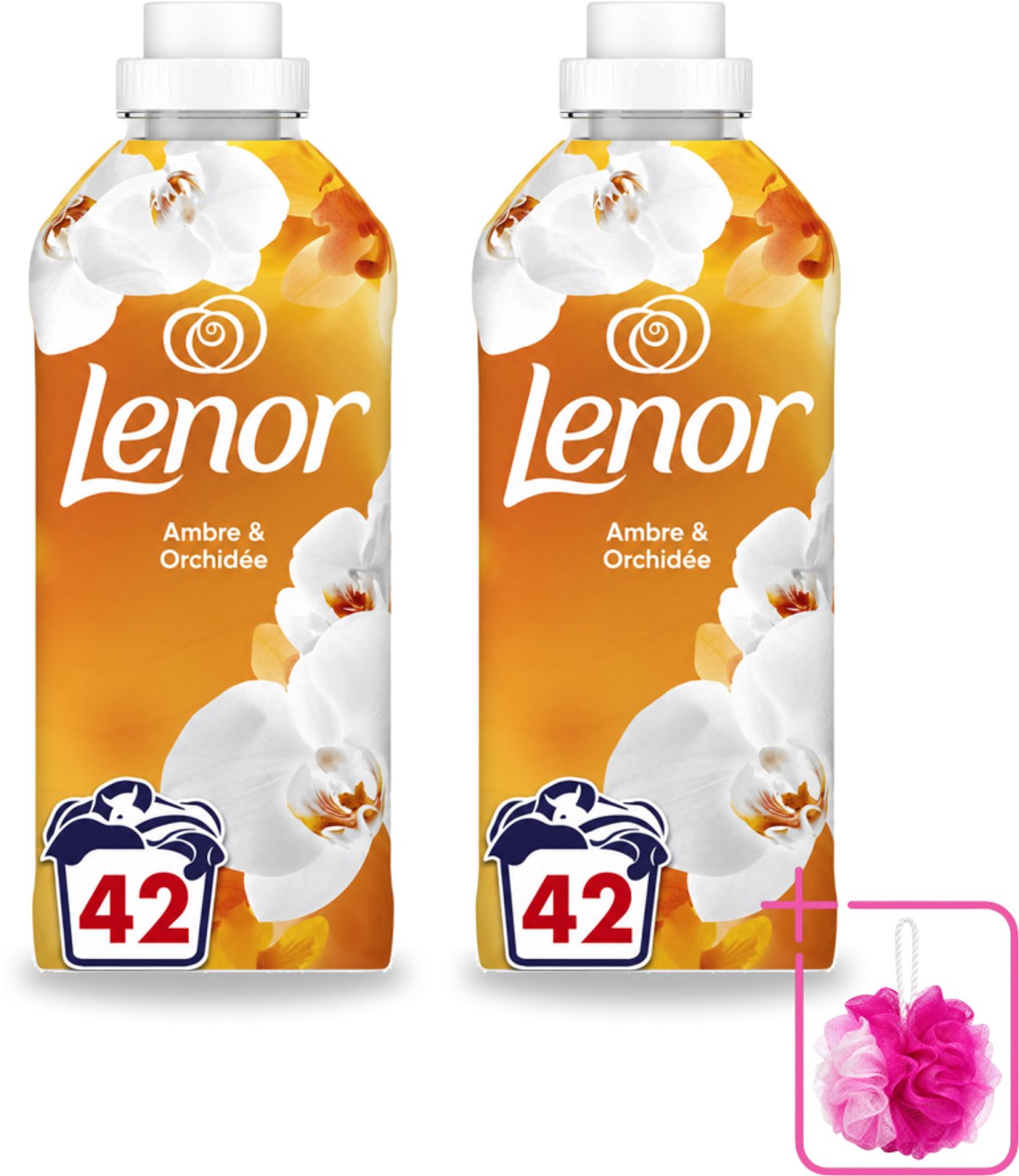2 x Lenor - Wasverzachter - Amber & Orchidee - Fris & Zacht - 42 Wasbeurten - Bulkverpakking - Wasverzachter - Douchemop - Geur