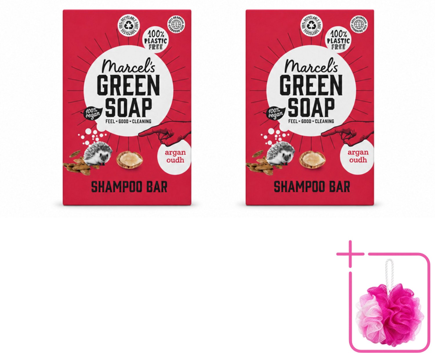 2 x Marcel's Green Soap - Shampoobar - Argan & Oudh - Versterkt & verzorgt - 90 gr - Bulkverpakking - Shampoobar - Douchemop - Natuurlijke haarverzorging