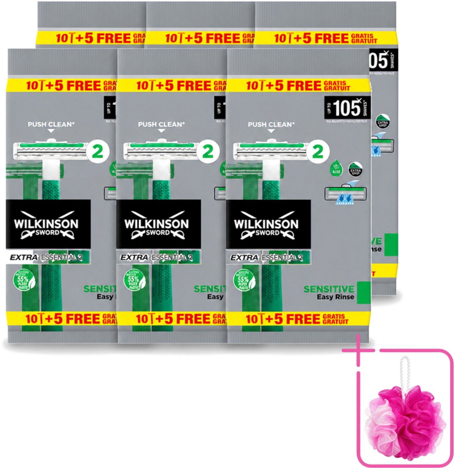 6 x Wilkinson - Wegwerpscheermesjes - Extra Essential 2 Sensitive - Zacht - 15 mesjes - Bulkverpakking - Wegwerpscheermesje - Scheermesje