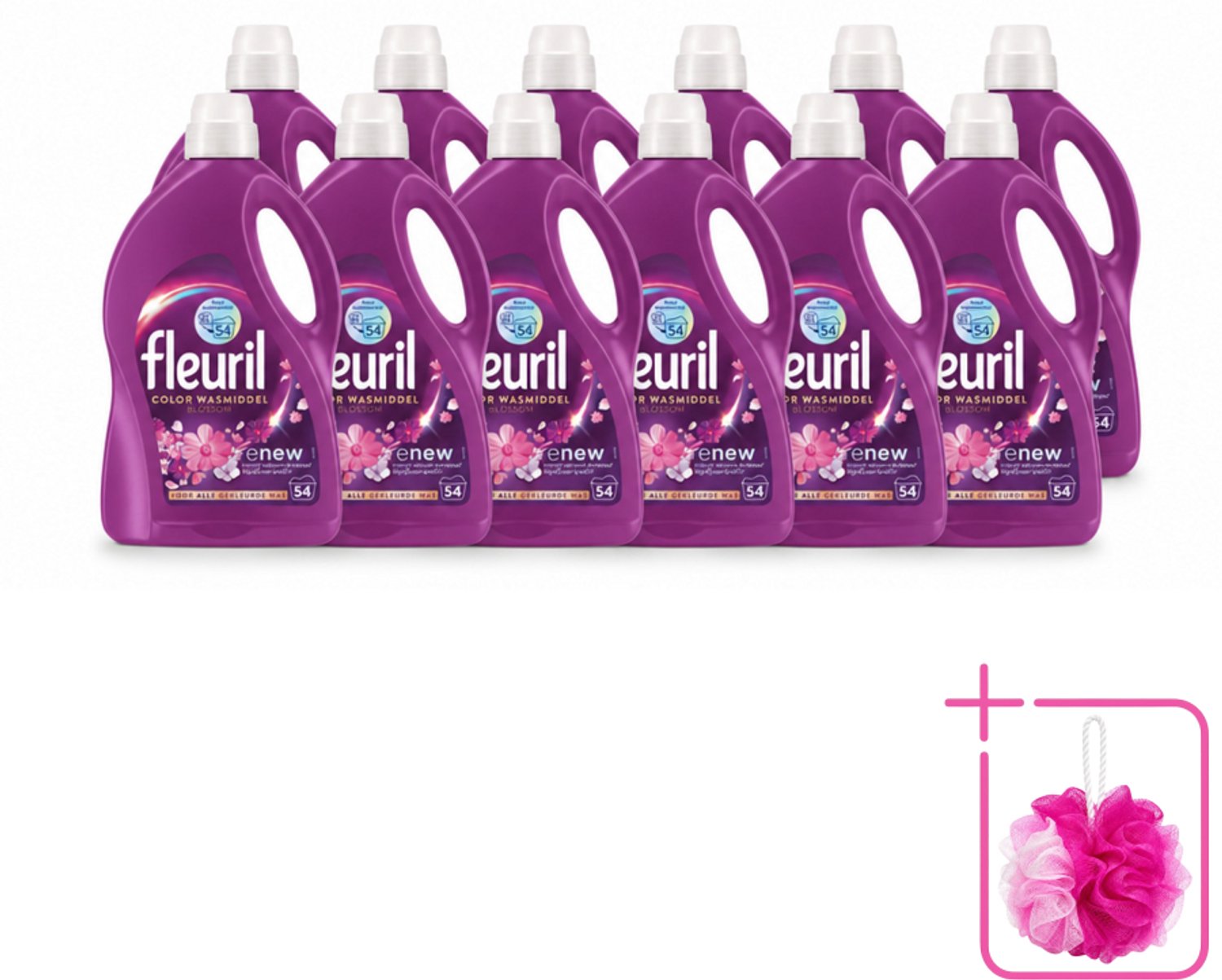 12 x Fleuril - Wasmiddel - Color Blossom Vloeibaar Wasmiddel - Kleurbehoud & Bloemige Geur - 54 wasbeurten - Bulkverpakking - Kleurbehoud - Douchemop - Wasmiddel voor gekleurde kleding