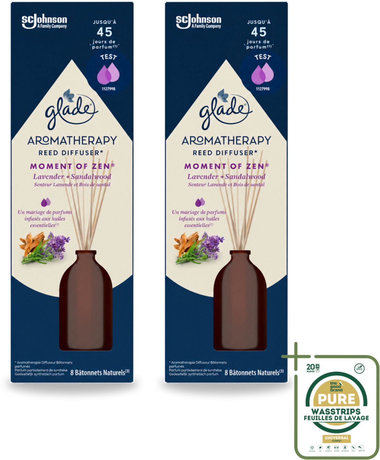 2 x Glade - Geurstokjes Moment van Zen - Aromatherapie Geurverspreiding - 80 ml - Wasstrips - Aromatherapie - Geurstokjes - Lavendel - Sandelhout - Geurverspreiding
