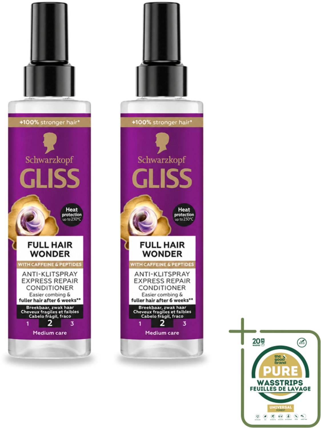 2 x Gliss - Anti-Klit Spray Full Hair Wonder - Voor Voller en Sterker Haar - 200 ml - Haarspray Anti Klit - Volle Haar - Sterke Haar - Haarverlies - Haarbreuk
