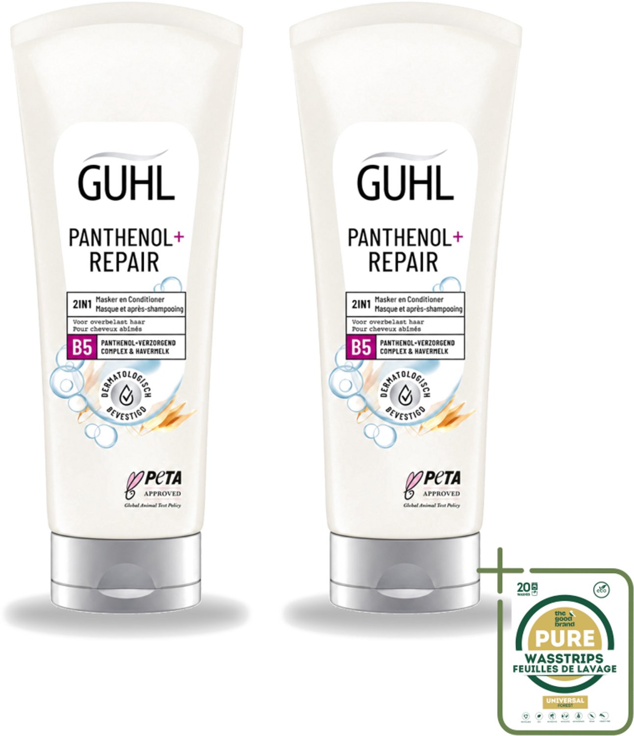 2 x Guhl – 2-in-1 Masker & Conditioner – Panthenol+Repair – 200 ml - Wasstrips - Haarmasker - Conditioner - Panthenol - Haarverzorging - Haarherstel