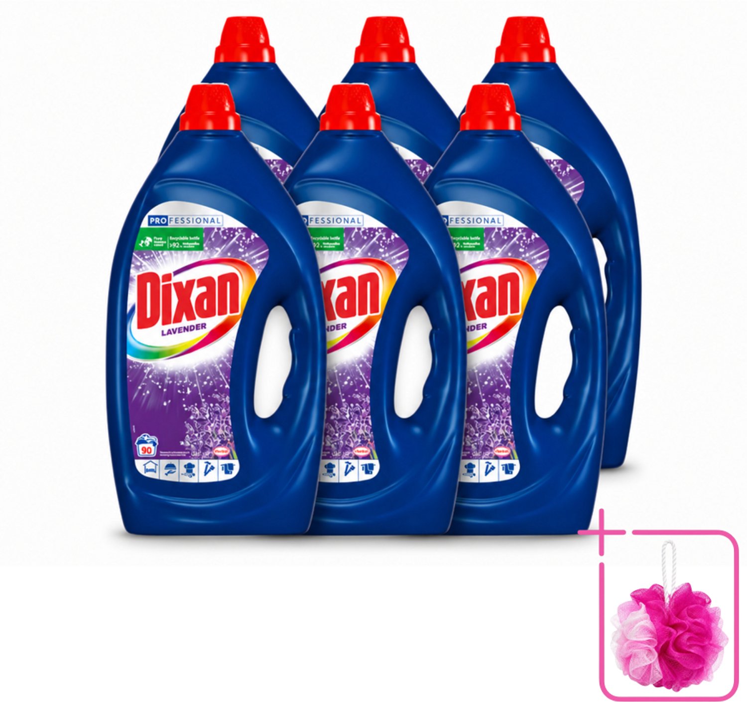 6 x Dixan - Vloeibaar wasmiddel - Fresh Lavender - Professional - 90 wasbeurten - Bulkverpakking - Wasmiddel - Douchemop - Waskracht