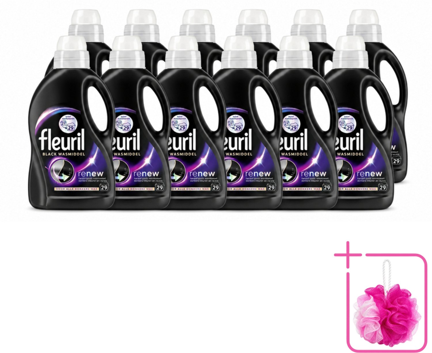 12 x Fleuril – Wasmiddel - Black – 29 wasbeurten – 1,305 L - Bulkverpakking - Wasmiddel zwart - Douchemop - Kleurbehoud zwart