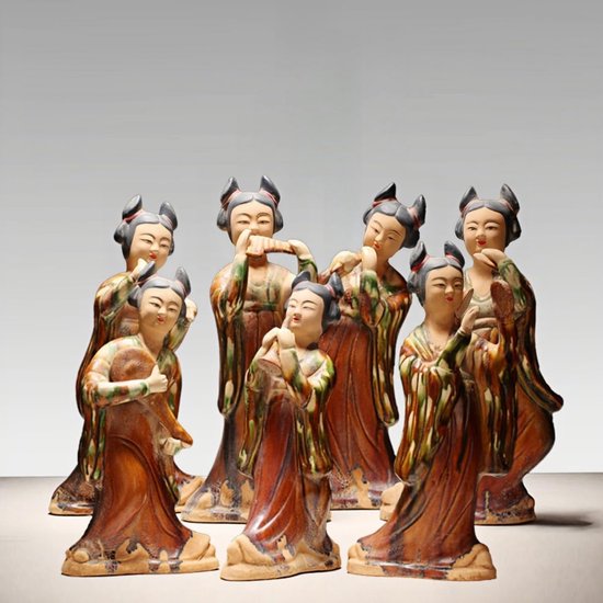 Vintage Sculptuur Chinese Stijl Keramische Antieke Aardewerk Beeldjes Figuren Die Muziekinstrumenten Vasthouden Dames Aziatische Kunst Decoratie Collectie Stijl 2 — afbeelding 4