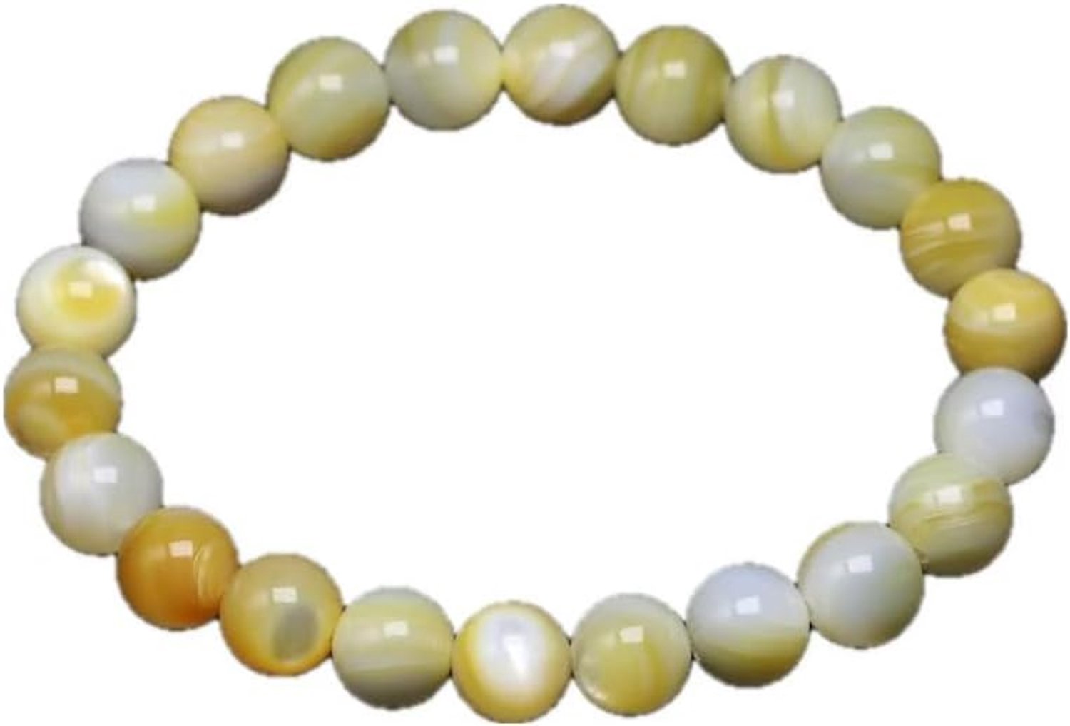 Natuurlijke Gele Shell Ronde Kralen Elastische Lijn Stretch Armband Vrouwen Handgemaakte, 20cm 7.9inch, Steen Emaille Glas, Zirkonia Agaat obsidiaan