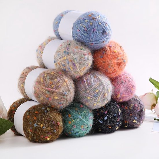 Bobble garen en kleurrijke mohair stijl wolmix garens, zacht haakgaren voor sjaals en truien, (2 rollen, matcha groen) — afbeelding 3