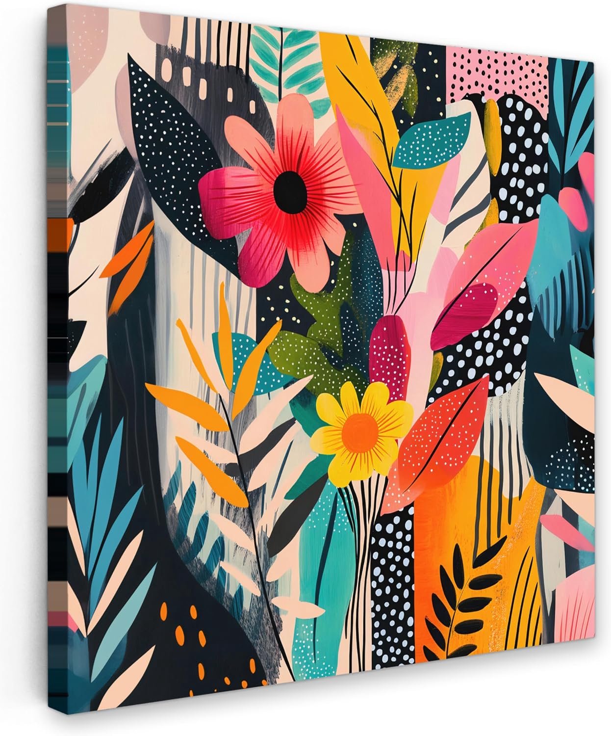 Buitencanvas 70x70 cm Tuinposter Tuin Tuinposters Voor Buiten Decoratie Tuindecoratie Garden Outdoor Balkon Poster Terras Posters Schilderij - Abstract - Bloemen - Roze