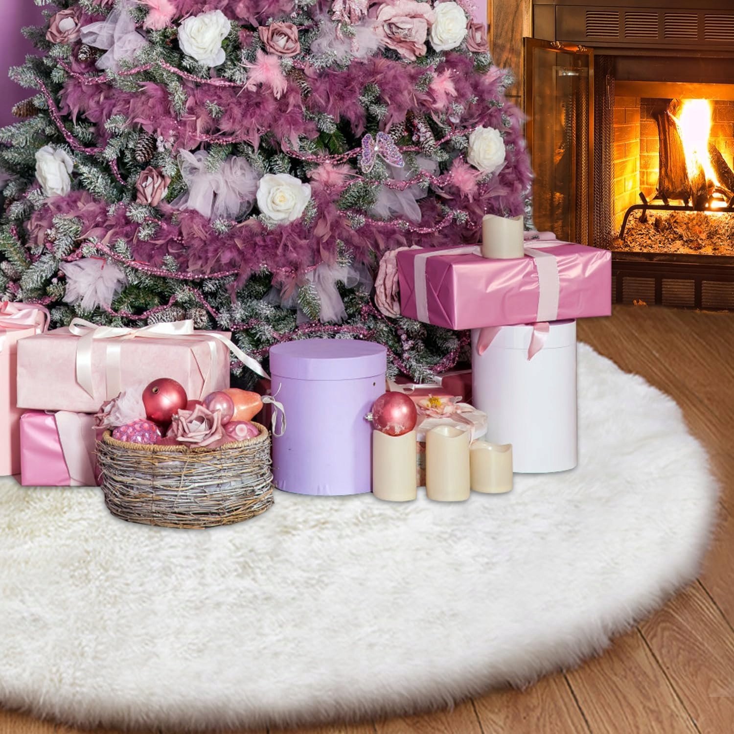 Kerstboomrok Rond 90cm Wit Pluche - Feestelijke Decoratie