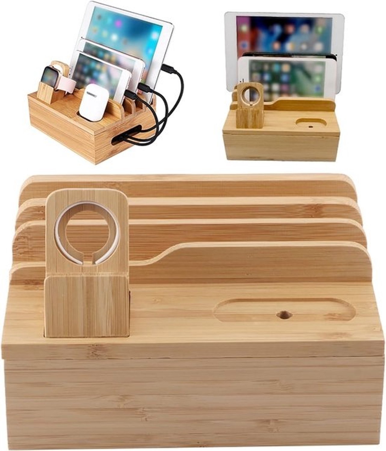 houten laadstation-organizer - voor telefoon en horloge - desktop-oplaaddock - houder