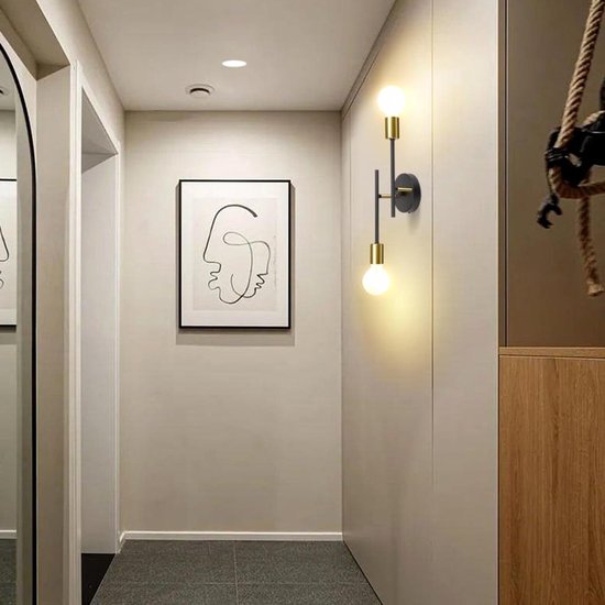 Vintage wandlamp, 2 lampen, E27, industriële plafondlamp, moderne metalen wandlamp, plafondlamp voor woonkamer, slaapkamer, keuken, hal, zonder lamp — afbeelding 2