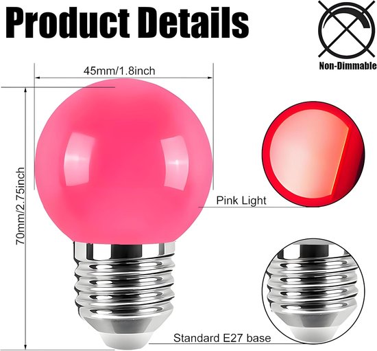 20 stuks E27 gekleurde ledlampen peervorm kleurrijke druppellamp gloeilampen biertuin lichtketting feestverlichting roze — afbeelding 2