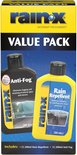 Rain-X waarde verpakking met een 200ml Anti-Fog fles en een 200ml Rain Repellent fles.