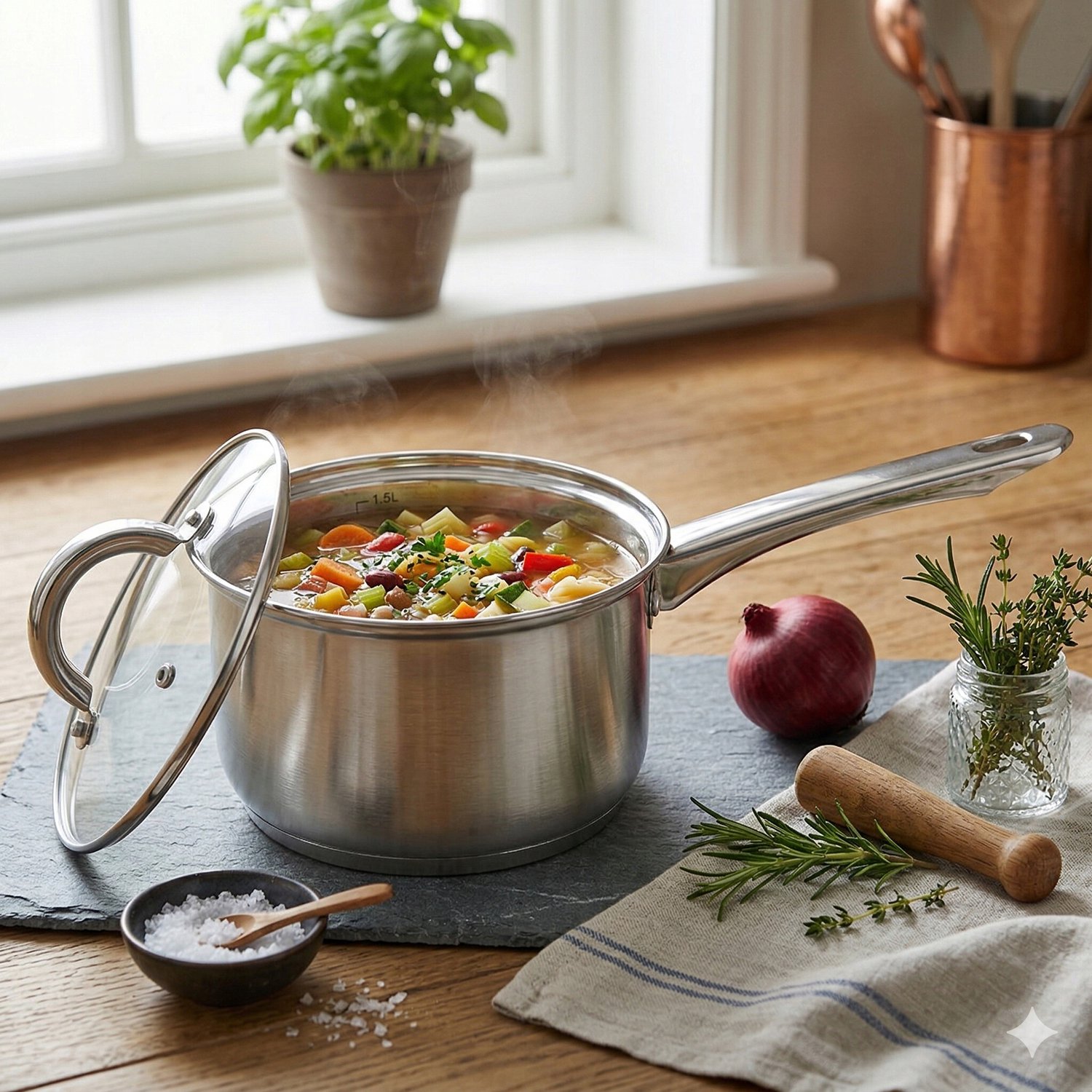 RVS Pan 2L met Deksel - 16cm - Geschikt voor Inductie