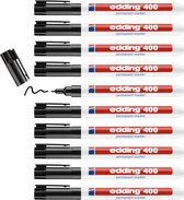 edding 400 permanent marker - zwart - 10 stiften - fijne ronde punt 1 mm - water en wrijfvast - voor karton, kunststof, hout, metaal, etc. - alcohol markers voor volwassenen