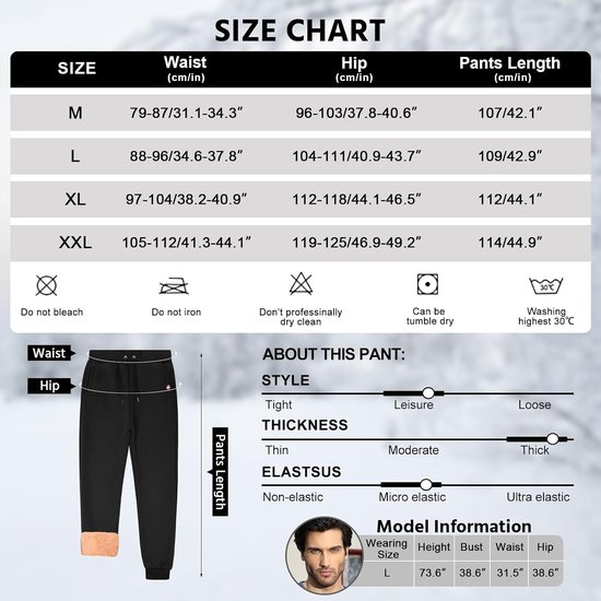 Voqeen Joggingbroek, voor heren, warm, sportbroek, met ritssluiting, zakken, vrijetijdsbroek, lange sweatpants, trekkoord, sherpa, fleece, gevoerd — afbeelding 3