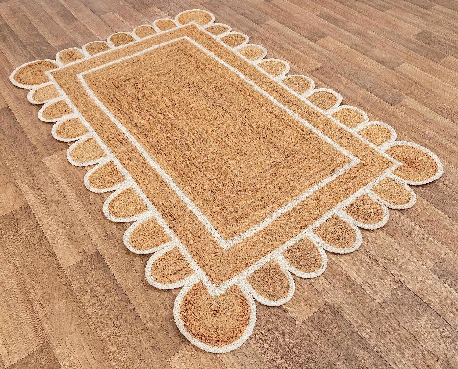 Geschulpte natuurlijke jute tapijt gevlochten Boheemse woonkamer boerderij tapijten (natuur/wit, 15 cm x 22 cm)