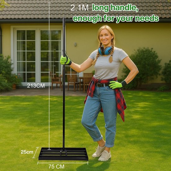 Grasnivelleerder - Zwart - 25 x 75 cm - Roestvrij Staal met Verstelbare Handgreep - Voor Tuinen en Golfbanen — afbeelding 5