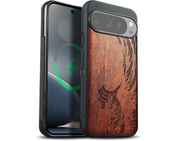 Carveit Wood Case for Google Pixel 10/10 Pro (Natural Wood & Soft TPU) Compatible MagSafe Shockproof Bumper Protective Pixel 10/10 Pro Magnetic Cover (Roos-Golf Herontworpen)