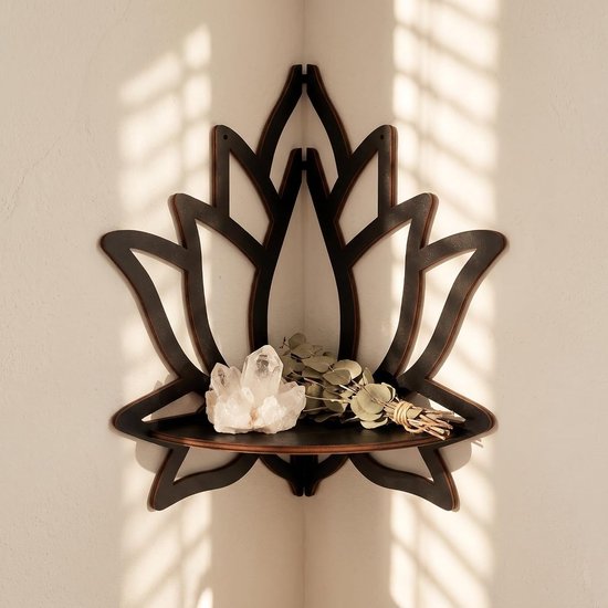 2 Stuks Houten Drijvende Lotus Hoekplank Wandrek Decoratieve Opbergruimte voor Slaapkamer Woonkamer Uniek Bloemvormig Ontwerp voor Kleine Ruimtes — afbeelding 3