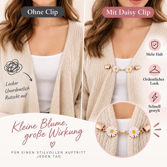 5 stuks Daisy cardigan clips voor dames, metaal, elegante kledingclips voor het vastbinden van truien, gebreide jas, blouse, decoratieve cinch-clip voor sjaals, doeken en stijlvolle outfits — afbeelding 2
