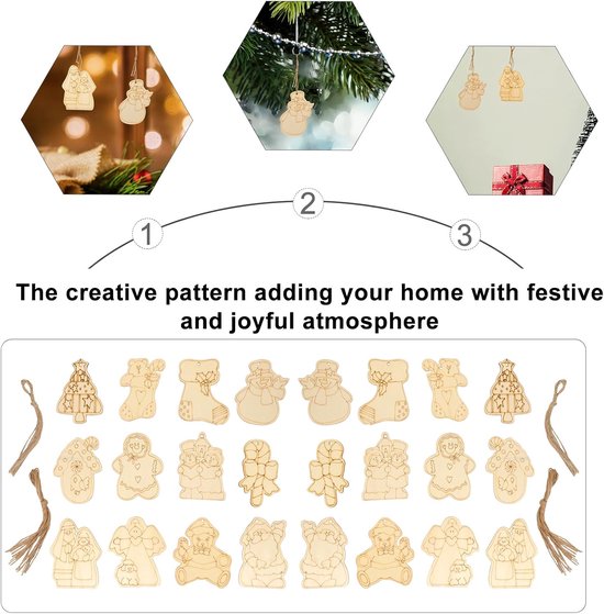 24 Stuks Houten Hangers Voor Aan De Muur Kerstversiering Kleine Kersthangers Voor Aan De Deur Kerstversiering Voor Bruiloften Kerstbenodigdheden Kerstballen Hangende — afbeelding 5