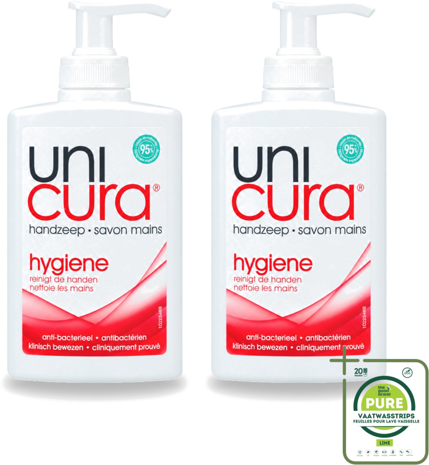 2 x Unicura - Handzeep Pompje - Hygiëne - 250 ml - Grootverpakking - Vaatwasstrips - Handzeep Pompje - Hygiëne - Antibacteriële Handzeep - Handen Reinigen - Handen Beschermen