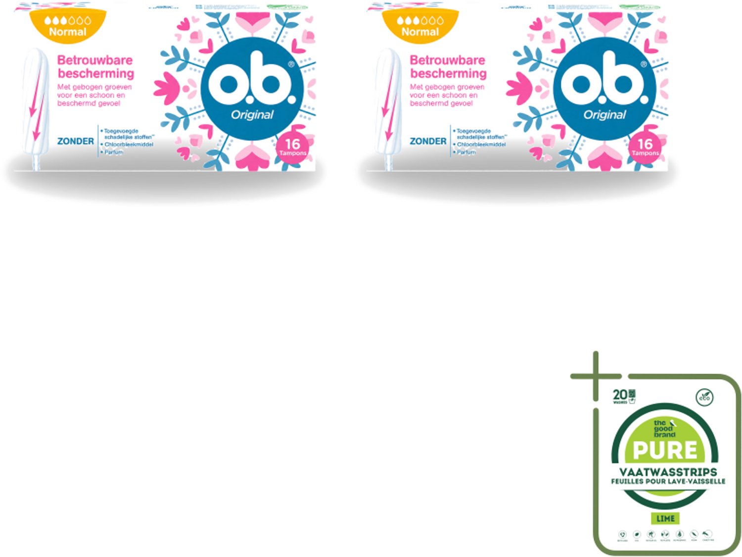 2 x o.b. Tampons - Original Normal - Voor Comfort en Betrouwbare Bescherming - 16 Tampons - Grootverpakking - Tampons - Menstruatiebescherming - Plantaardige Tampons - Chloorvrije Tampons - Parfumvrije Tampons