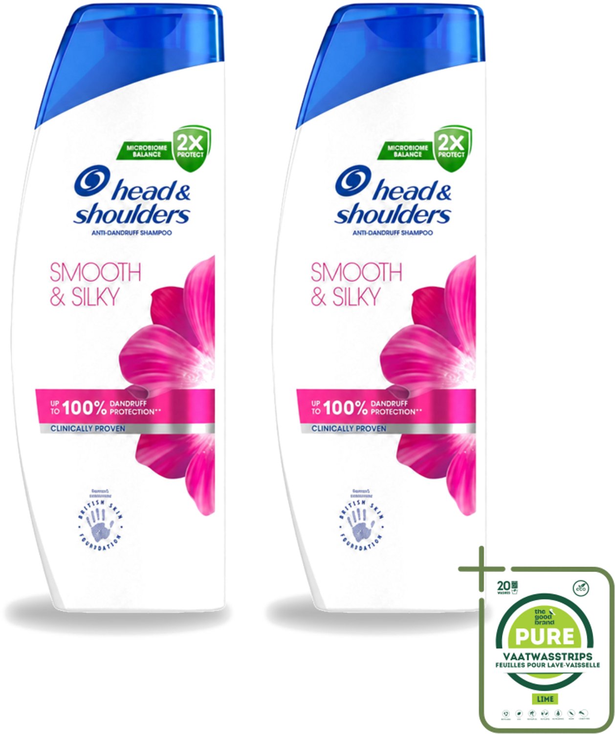 2 x Head & Shoulders - Shampoo - Smooth & Silky - 250ml - Grootverpakking - Vaatwasstrips - Roosvrij Haar - Glad Haar - Zijdezacht Haar - Droog Haar - Pluizig Haar